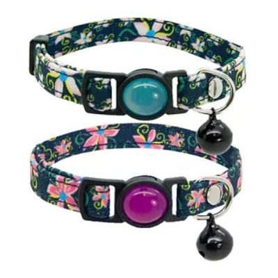 Cat Circus Jewelled Floral Denim Safety Cat Collar