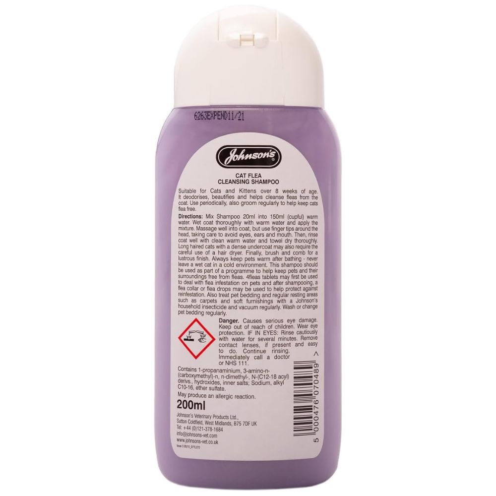 Johnson's Cat Flea Cleansing Shampoo 200ml - Image 2
