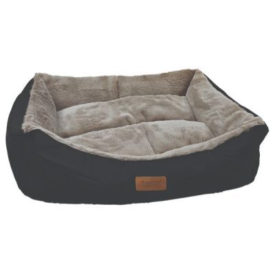 HugglePets Luxury Plush Dog Lounger - Black & Grey.