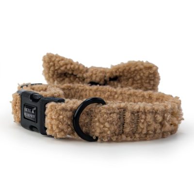 HugglePets Skye & Murphy Teddy Dog Collar & Bow Tie Set - Small, Caramel