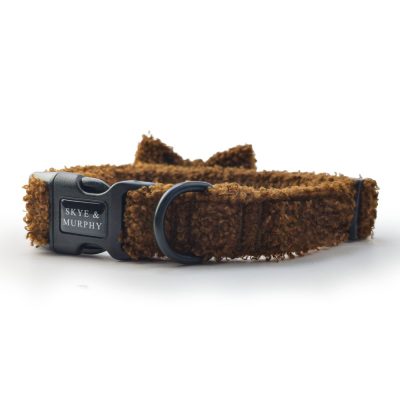 HugglePets Skye & Murphy Teddy Dog Collar & Bow Tie Set - Large, Espresso
