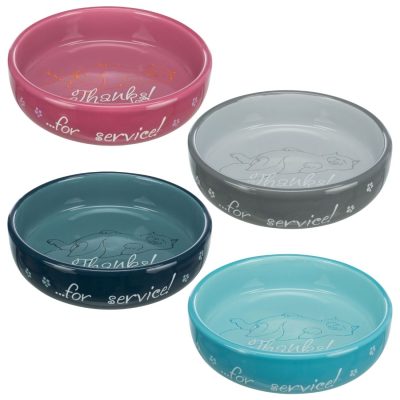 Trixie Shallow Ceramic Cat Bowl "Thanks for service!" - HugglePets