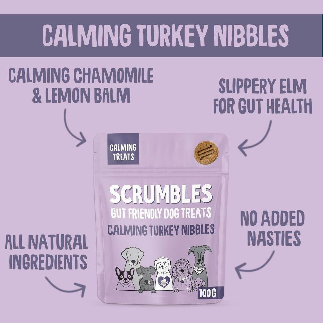 Scrumbles Calming Turkey Nibbles Dog Treats 100g - HugglePets