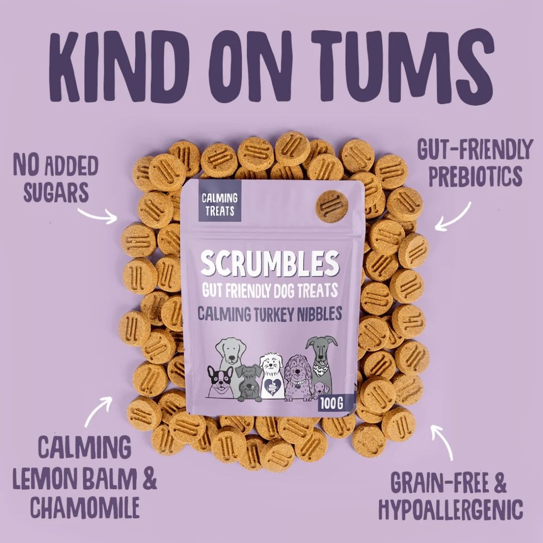 Scrumbles Calming Turkey Nibbles Dog Treats 100g - HugglePets
