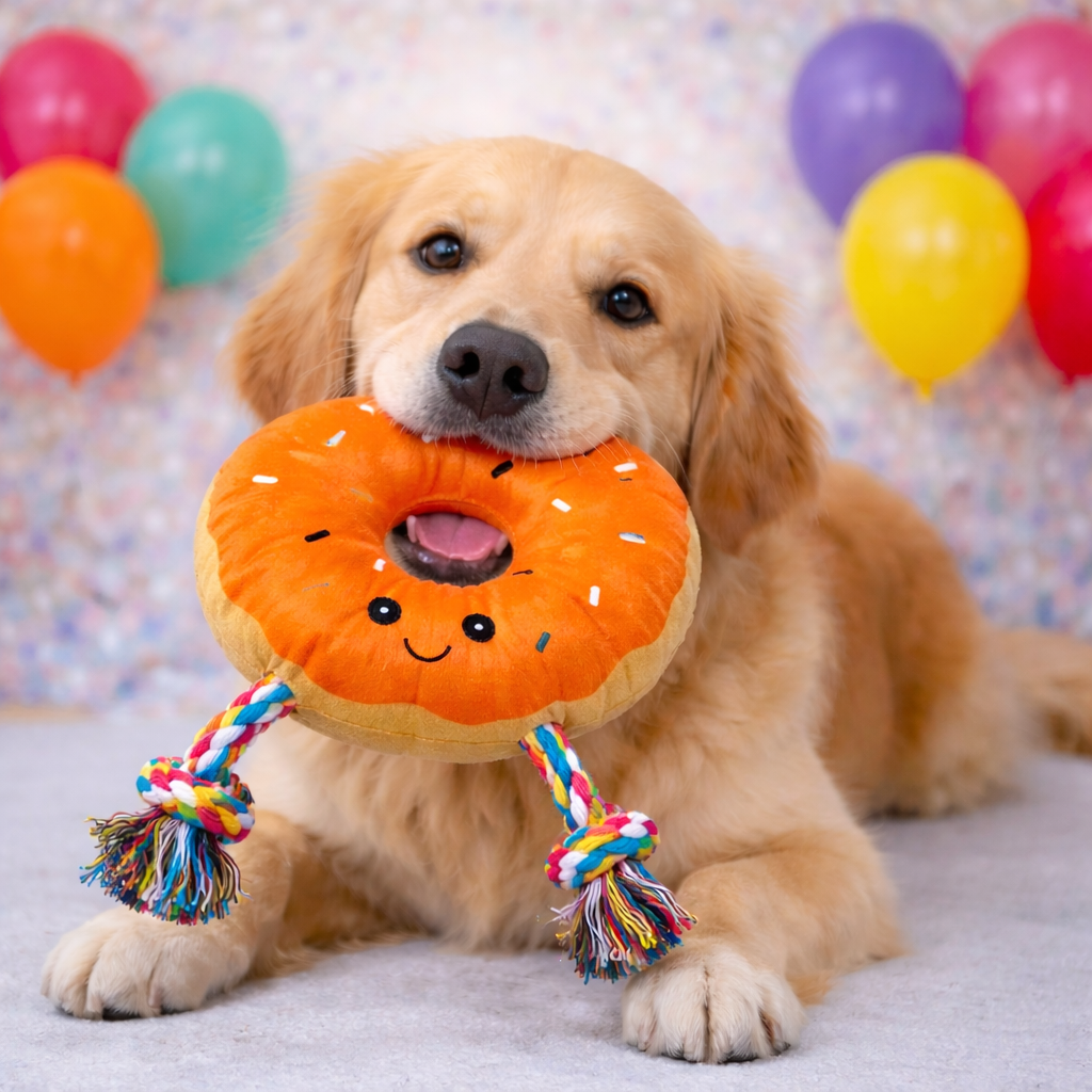 HugglePets Party Pup Donut Squeaky Dog Toy