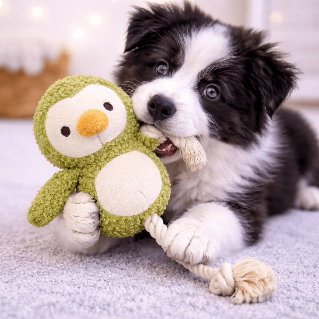 HugglePets Tiny Tails Ropey Penguin Percy Squeaky Puppy Toy